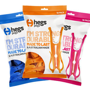 HEGS Pegs Mixed Bright Colours | 3 Bags (54 Pegs)